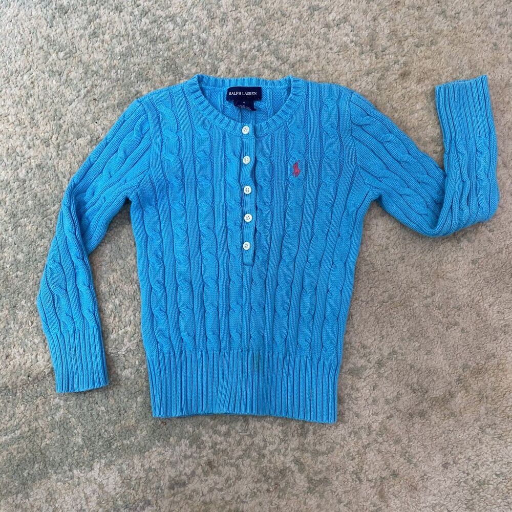 Ralph Lauren Sweater | Youth Kids Size 5 | Cotton Knit Buttons Pink Pony